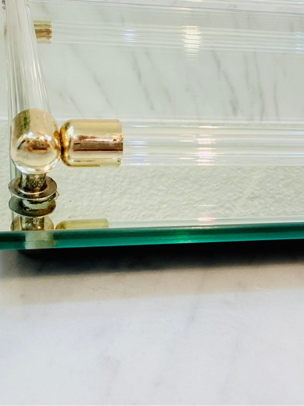 Vintage Modern Glass and Gold Mirrored Vanity Tray - Picture 4 of 14